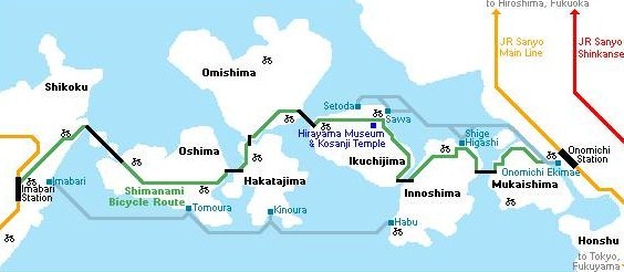 Mapa terminales de bicicleta, ruta y ferrys