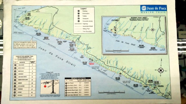 JUAN DE FUCA 1. Mapa del Juan de Fuca Marine Trail, Isla de Vancouver, Columbia Britanica, Canada. Island, British