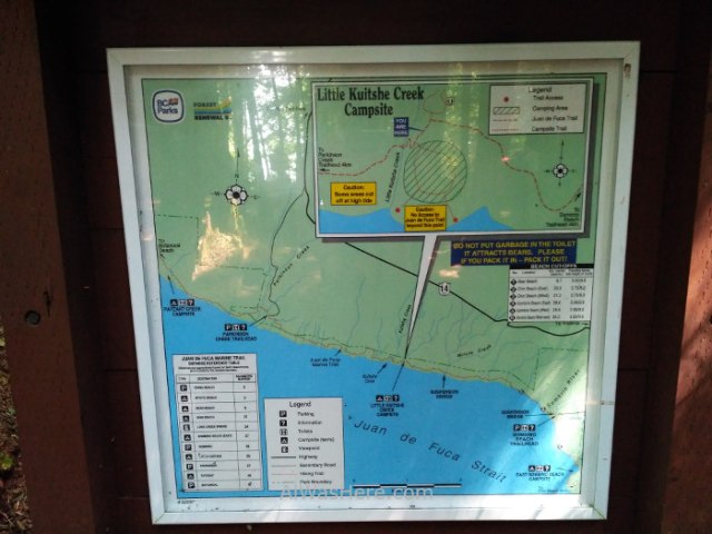 JUAN DE FUCA 33. Little Kuitshe campsite, Marine Trail, Isla de Vancouver, Columbia Britanica, Canada. British, Island.
