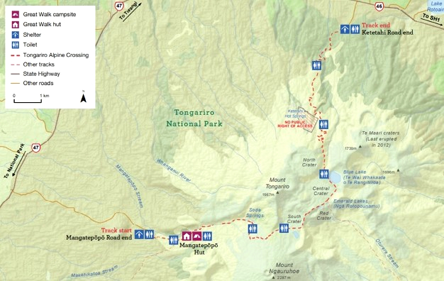 Mapa Tongariro Alpine Crossing
