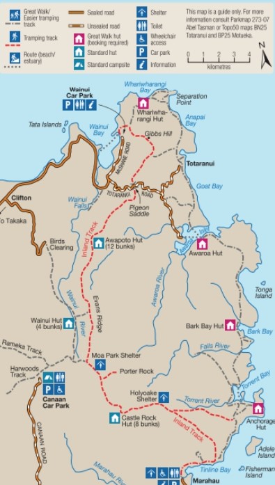 Mapa oficial Abel Tasman official rutas Tracks